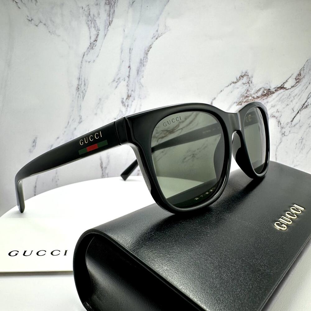 New GUCCI Sunglasses Black 54mm Square Gold Letter Logo Red Green Web Mens - Picture 5 of 15